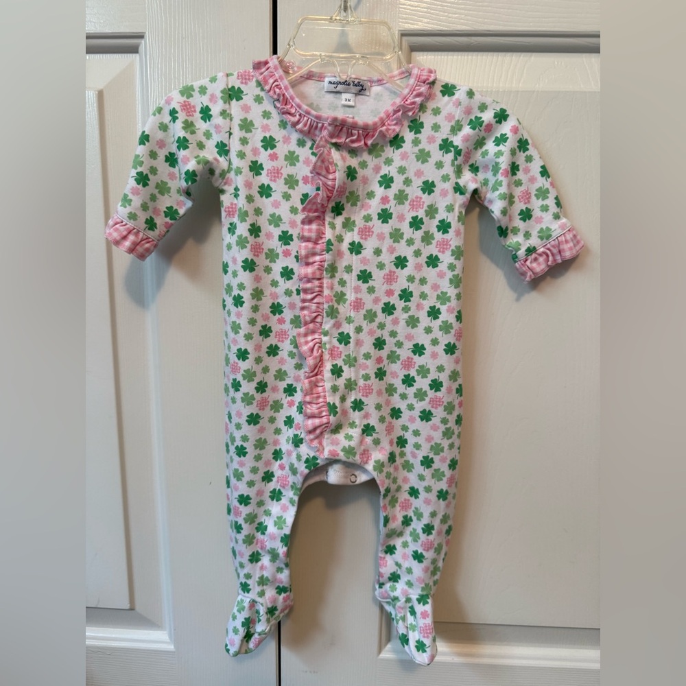 Magnolia Baby Pink and Green Clover Kids One Piece
